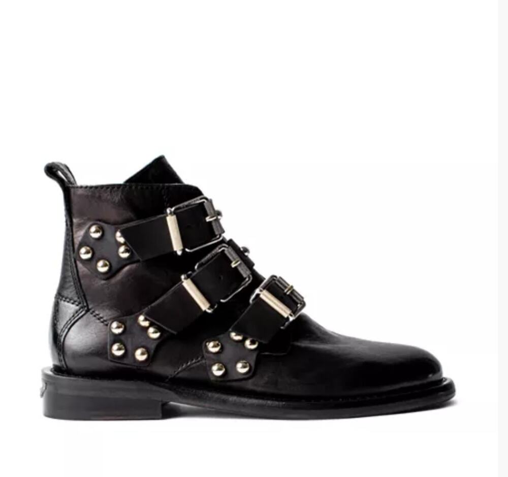 Zadig & Voltaire Black Laureen Buckle Ankle Boots EU41/US10 Rockstar Studded Lux